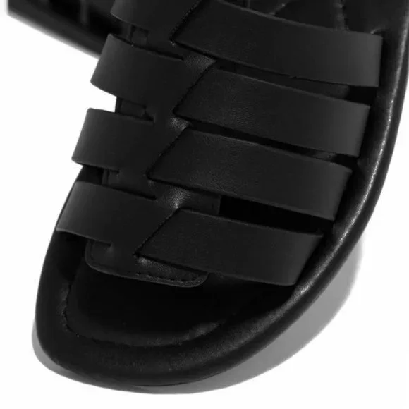 !! NEW !! Soft Vegan Leather Caged Slide Sandals in Black - Picture 3 of 8
